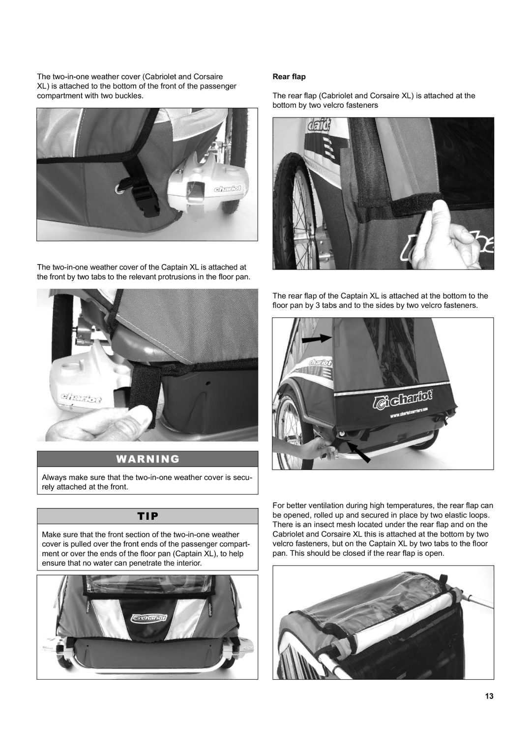 Chariot Carriers Corsaire XL, Captain XL manual Rear ﬂap 