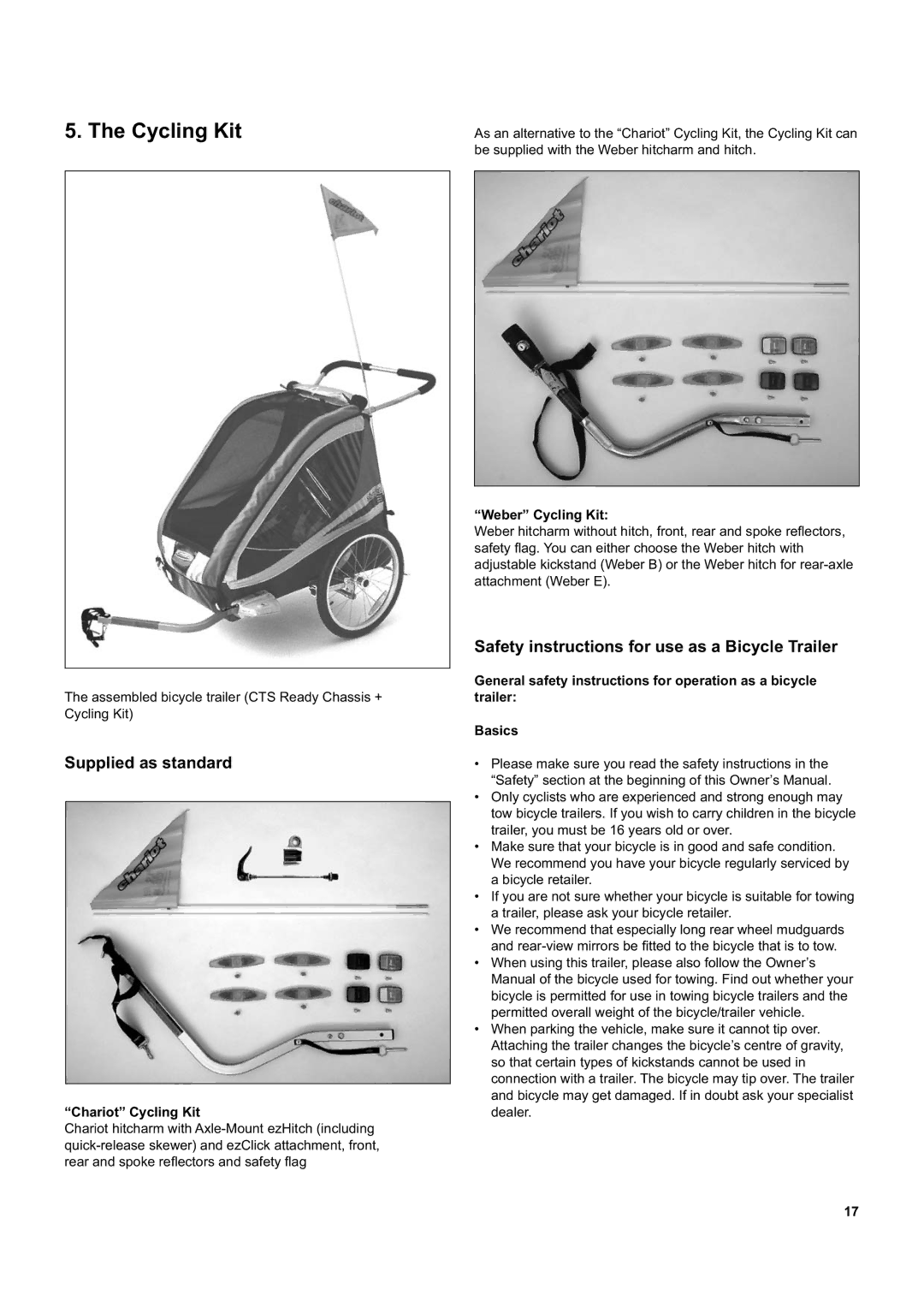 Chariot Carriers Corsaire XL Safety instructions for use as a Bicycle Trailer, Chariot Cycling Kit, Weber Cycling Kit 