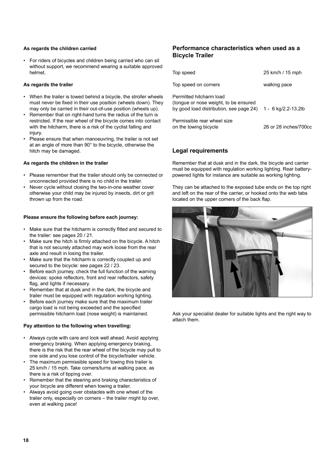 Chariot Carriers Captain XL, Corsaire XL Performance characteristics when used as a Bicycle Trailer, Legal requirements 