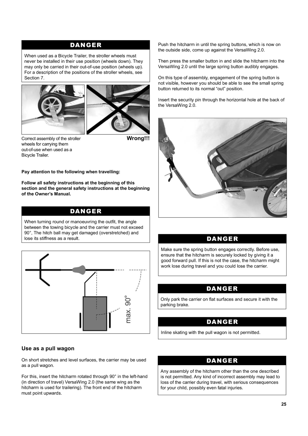 Chariot Carriers Corsaire XL, Captain XL manual Wrong, Use as a pull wagon 