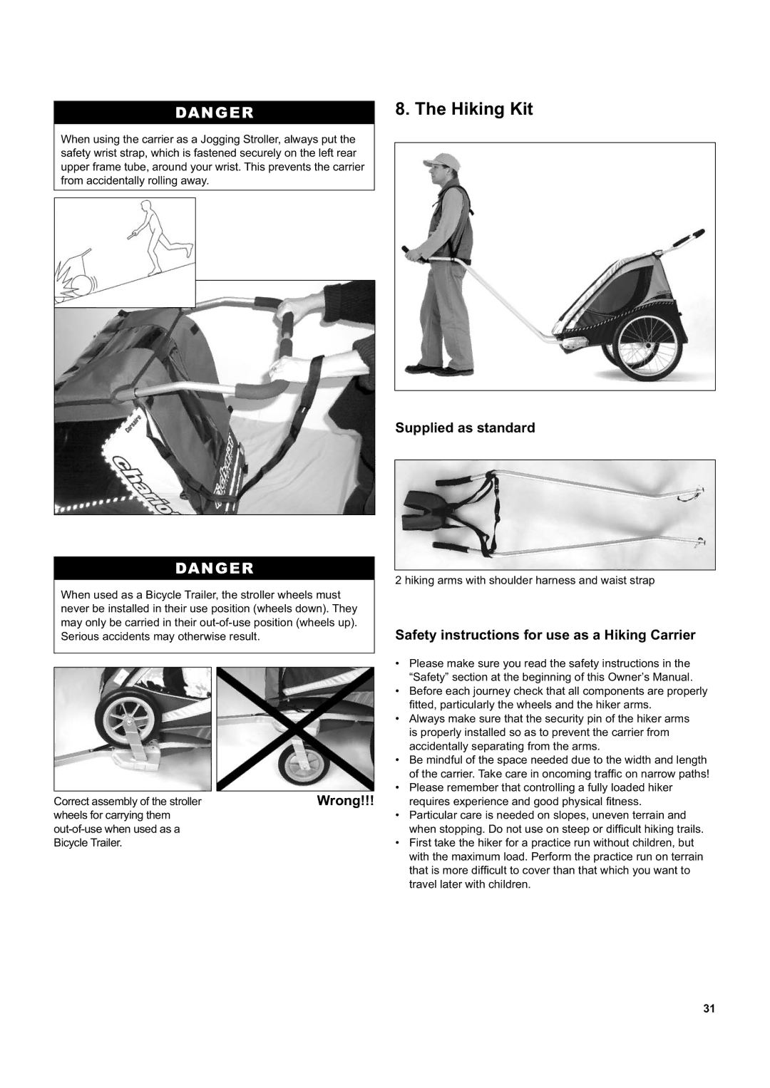 Chariot Carriers Corsaire XL, Captain XL manual Hiking Kit, Safety instructions for use as a Hiking Carrier 