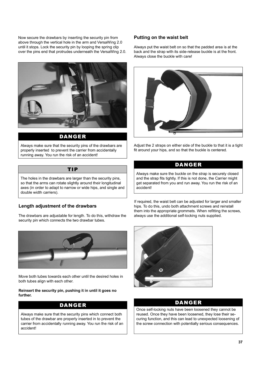 Chariot Carriers Corsaire XL, Captain XL manual Length adjustment of the drawbars 