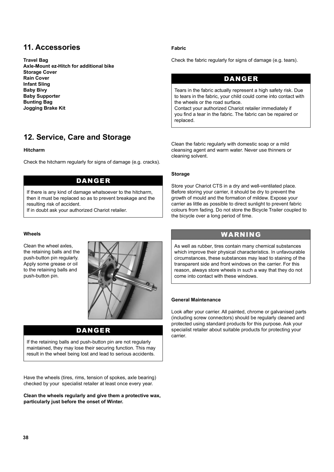 Chariot Carriers Captain XL, Corsaire XL manual Accessories, Service, Care and Storage 