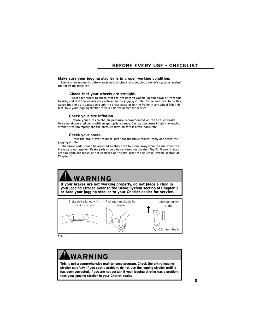 Chariot Carriers Cavalier manual Before Every USE Checklist, Check that your wheels are straight, Check your tire inflation 