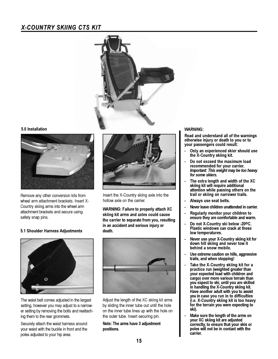 Chariot Carriers Cougar 1, Cougar 2 manual Country Skiing CTS KIT, Shoulder Harness Adjustments 