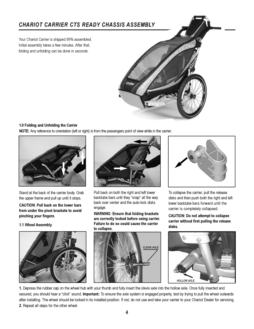 Chariot Carriers Cougar 2 Chariot Carrier CTS Ready Chassis Assembly, Folding and Unfolding the Carrier, Wheel Assembly 