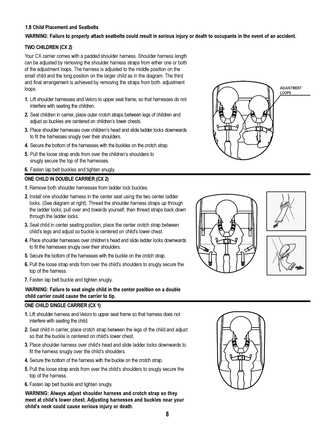 Chariot Carriers Cougar 1, Cougar 2 manual Child Placement and Seatbelts, TWO Children CX 