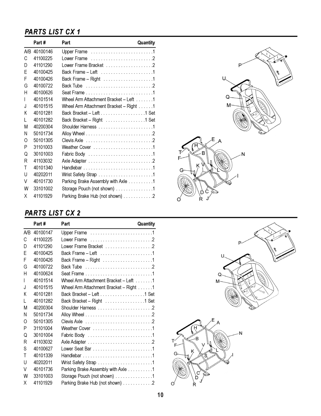 Chariot Carriers Cougar 2, Cougar 1 manual Parts List CX 