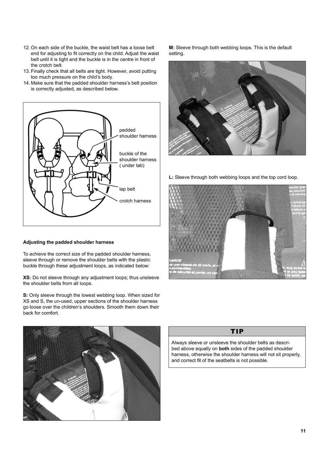 Chariot Carriers CX 2, CX 1 manual Adjusting the padded shoulder harness 