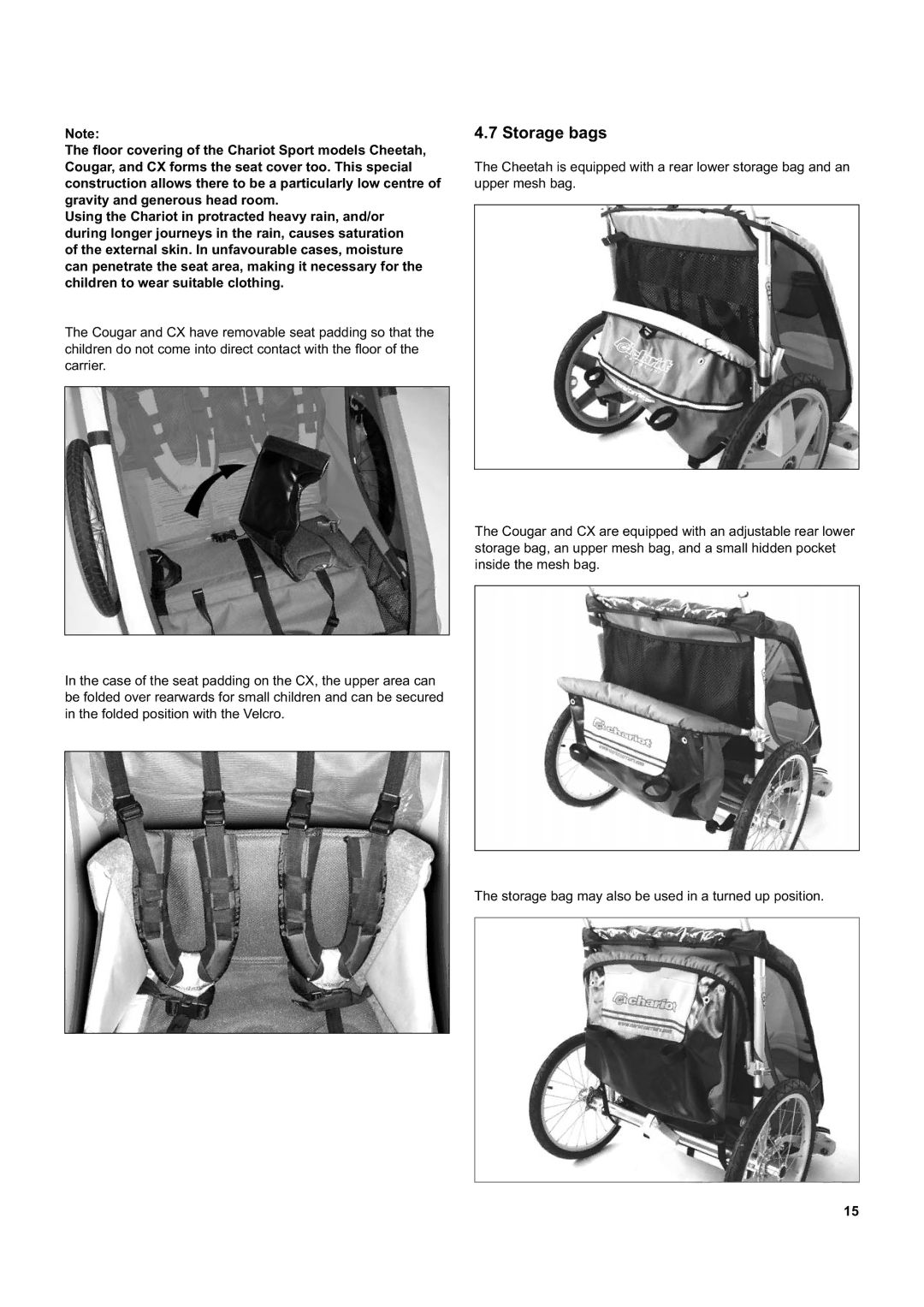 Chariot Carriers CX 2, CX 1 manual Storage bags 