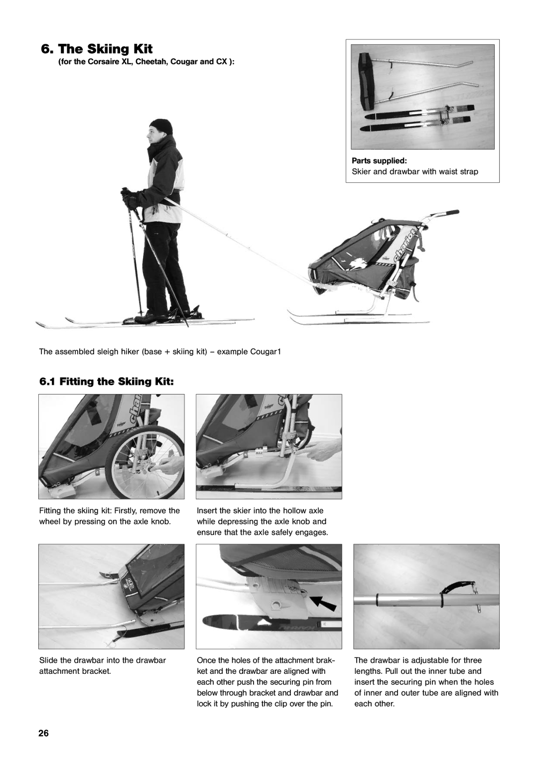 Chariot Carriers CX, Comfort manual Fitting the Skiing Kit 