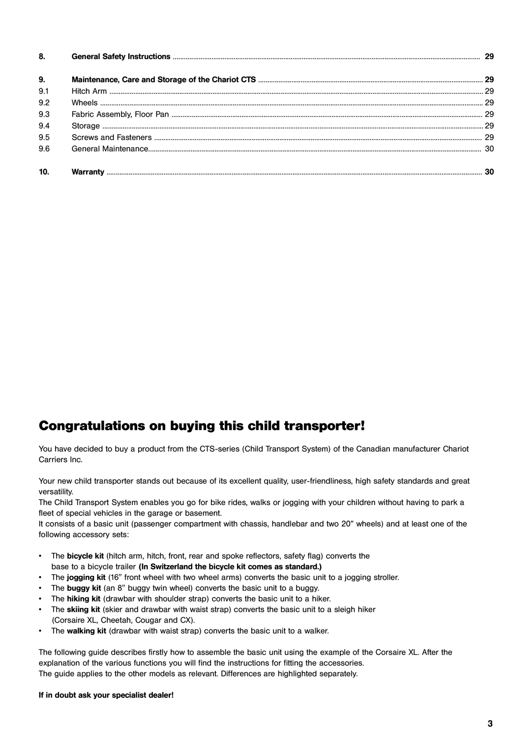 Chariot Carriers Comfort, CX manual Congratulations on buying this child transporter 