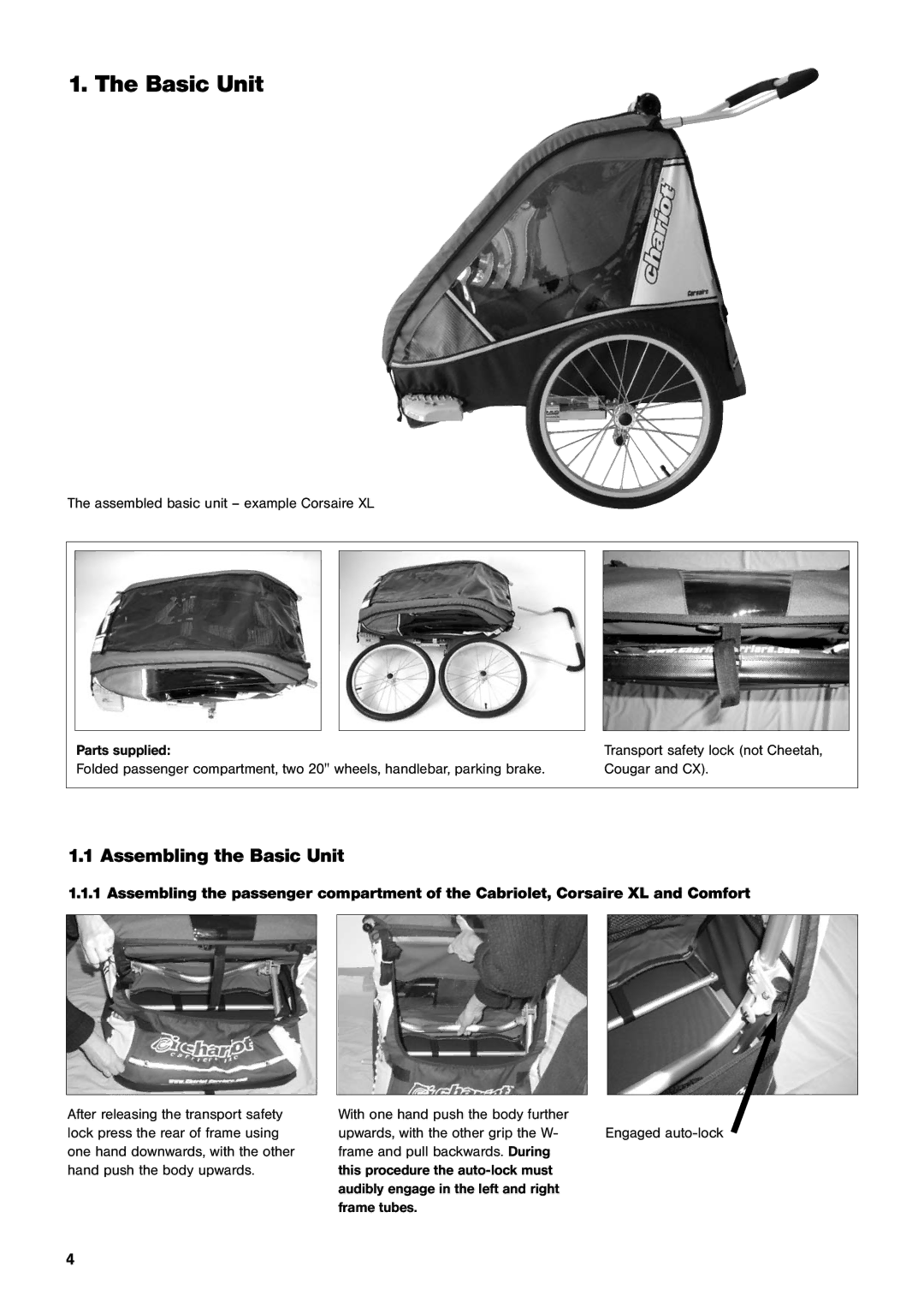 Chariot Carriers CX, Comfort manual Assembling the Basic Unit 