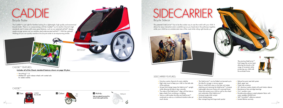 Chariot Carriers FSC manual Bicycle Trailer, Sidecarrier Features, Caddietm 