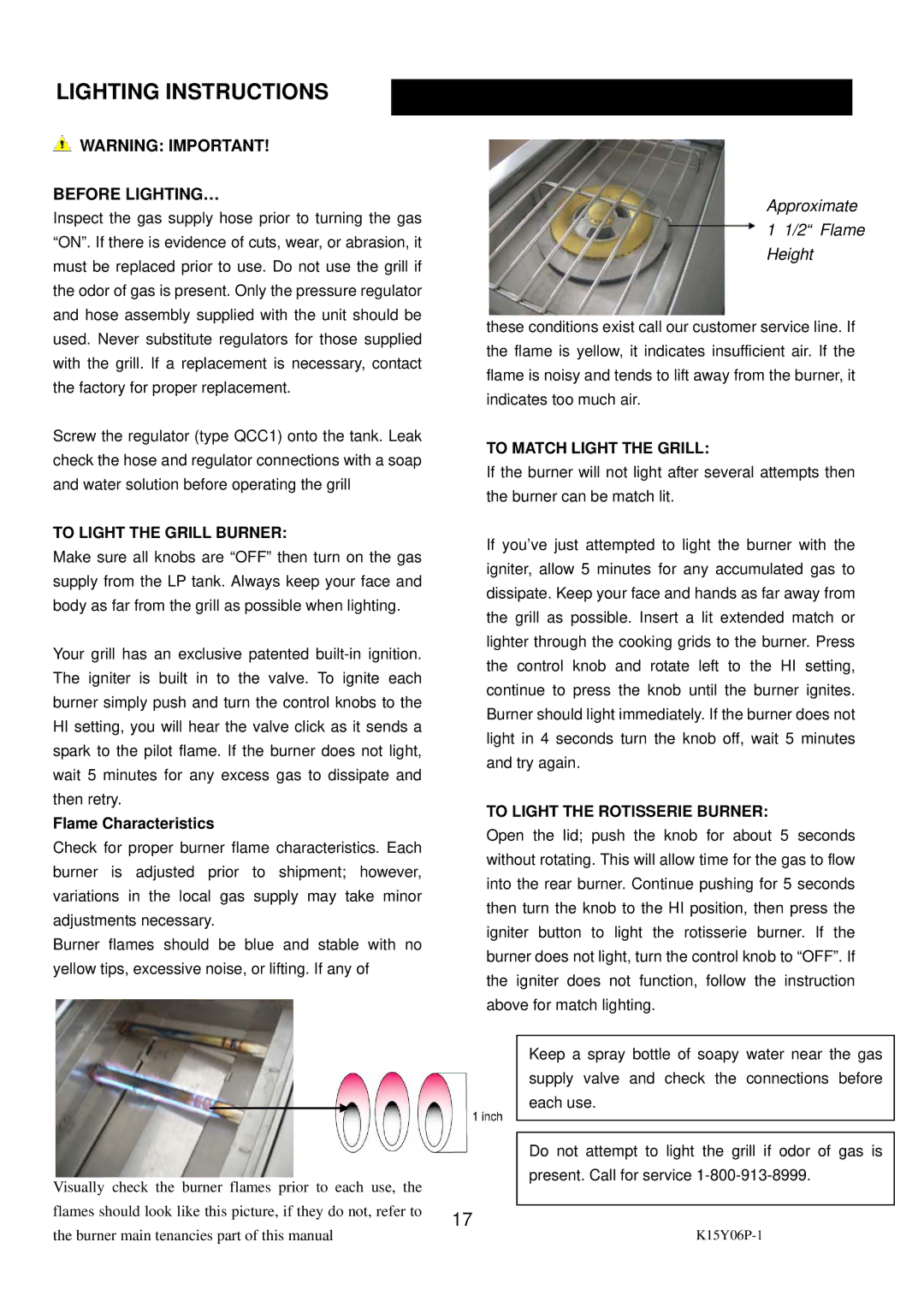 Charmglow 720-0289 manual Lighting Instructions, Before LIGHTING…, To Match Light the Grill, To Light the Grill Burner 