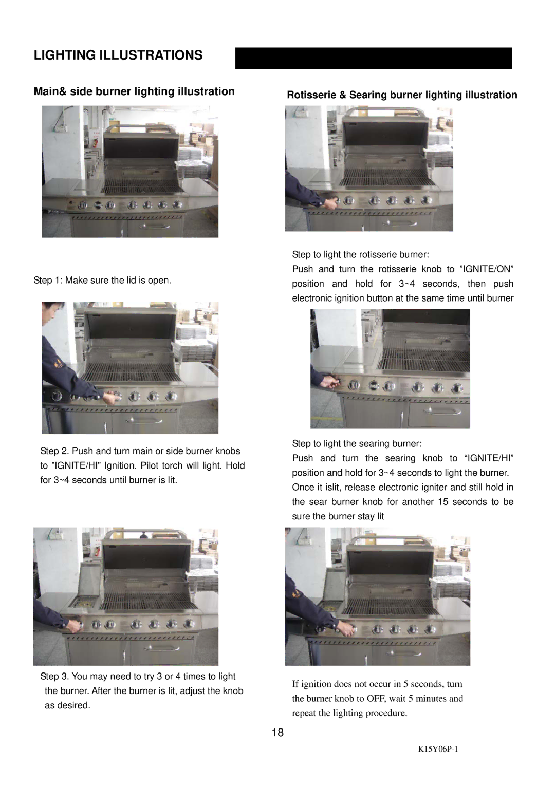 Charmglow 720-0289 manual Lighting Illustrations, Rotisserie & Searing burner lighting illustration 