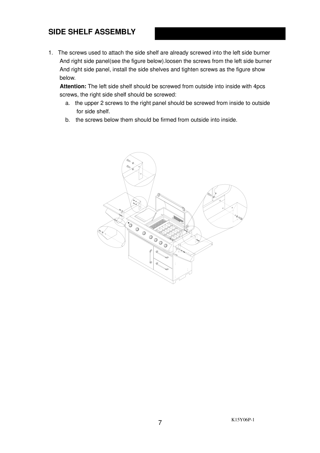 Charmglow 720-0289 manual Side Shelf Assembly 