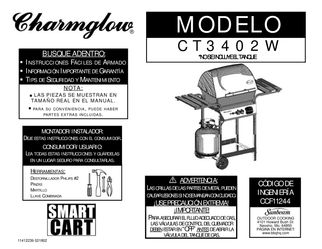 Charmglow CT3402W manual LAS Piezas SE Muestran EN Tamaño Real EN EL Manual, Herramientas 