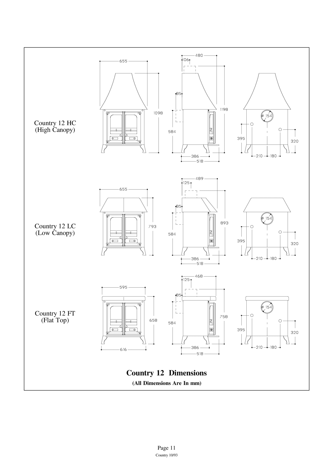 Charnwood Country 8 installation instructions Country 12 Dimensions 