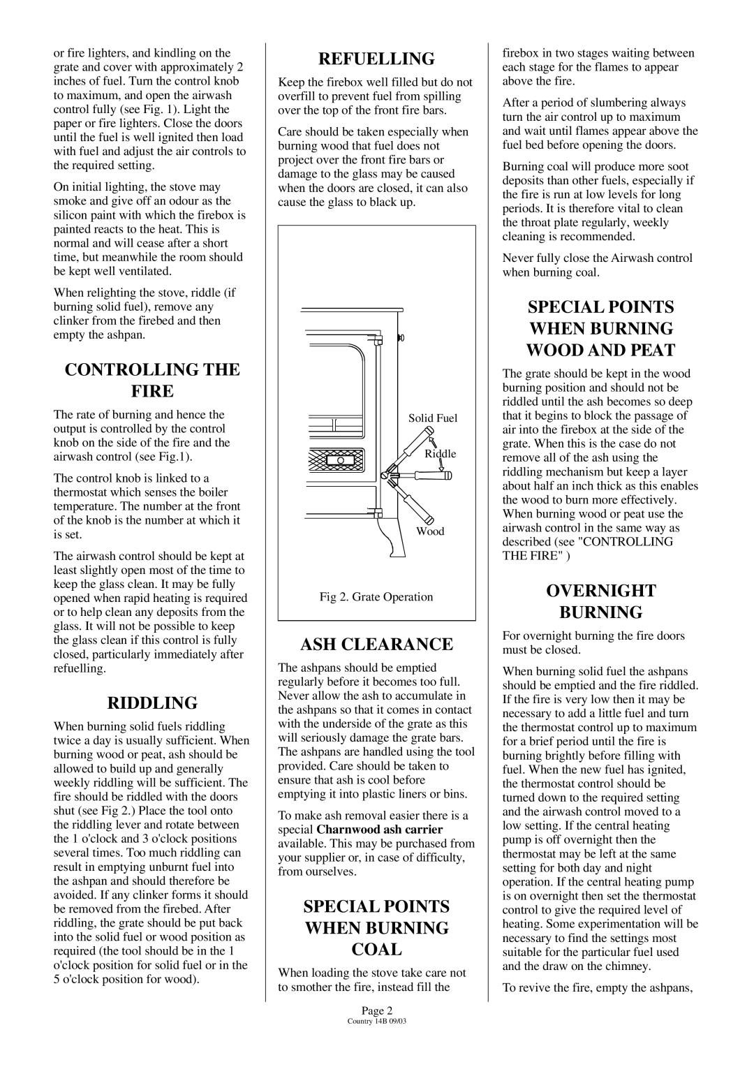 Charnwood Country 14B Controlling Fire, Riddling, Refuelling, ASH Clearance, Special Points When Burning Coal 