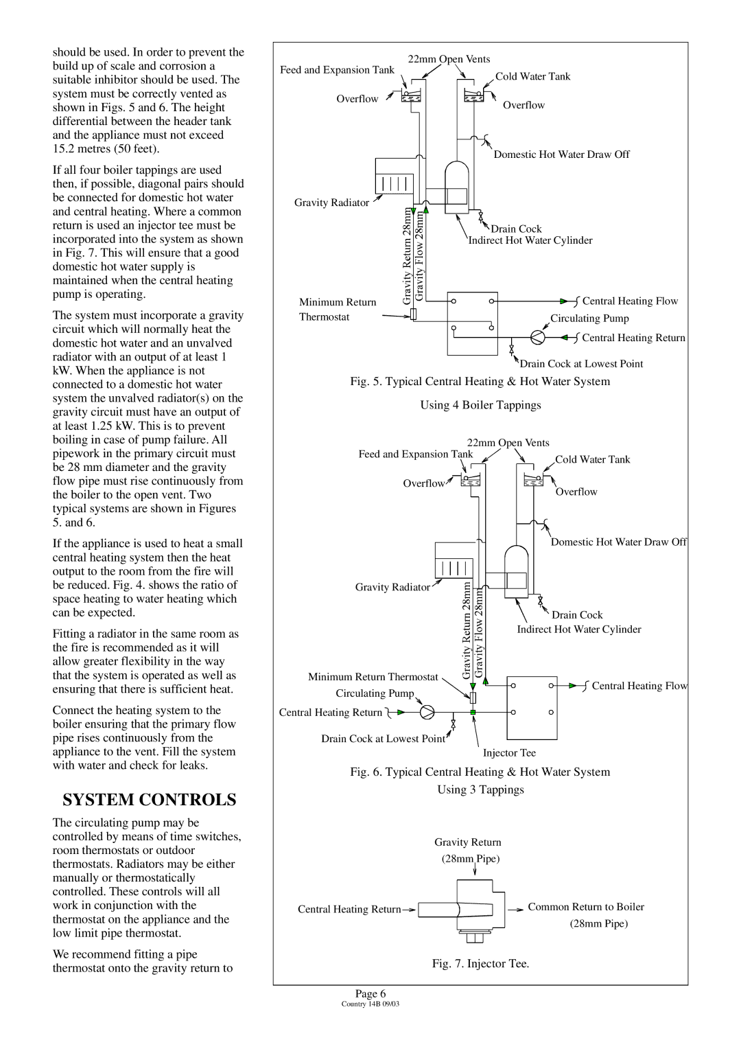 Charnwood Country 14B installation instructions System Controls, Using 4 Boiler Tappings 