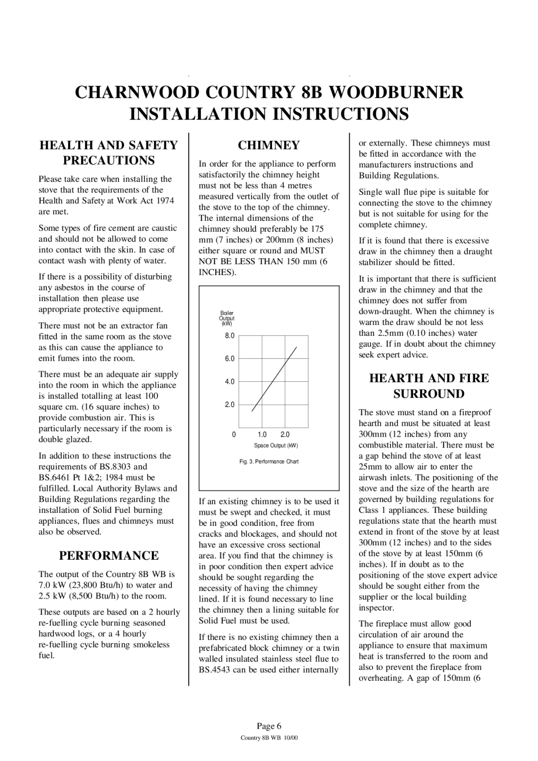 Charnwood Charnwood Country 8B Woodburner Installation Instructions, Health and Safety Precautions, Performance 