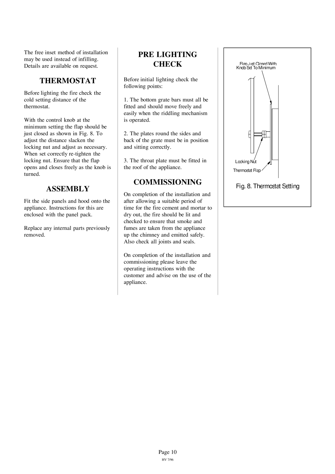 Charnwood DX20i MkII installation instructions Thermostat, Assembly, PRE Lighting Check, Commissioning 