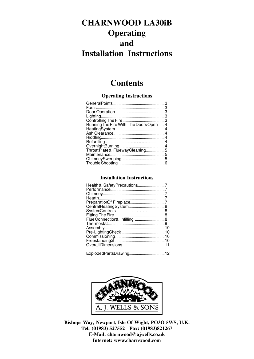 Charnwood installation instructions Charnwood LA30iB Operating Installation Instructions 