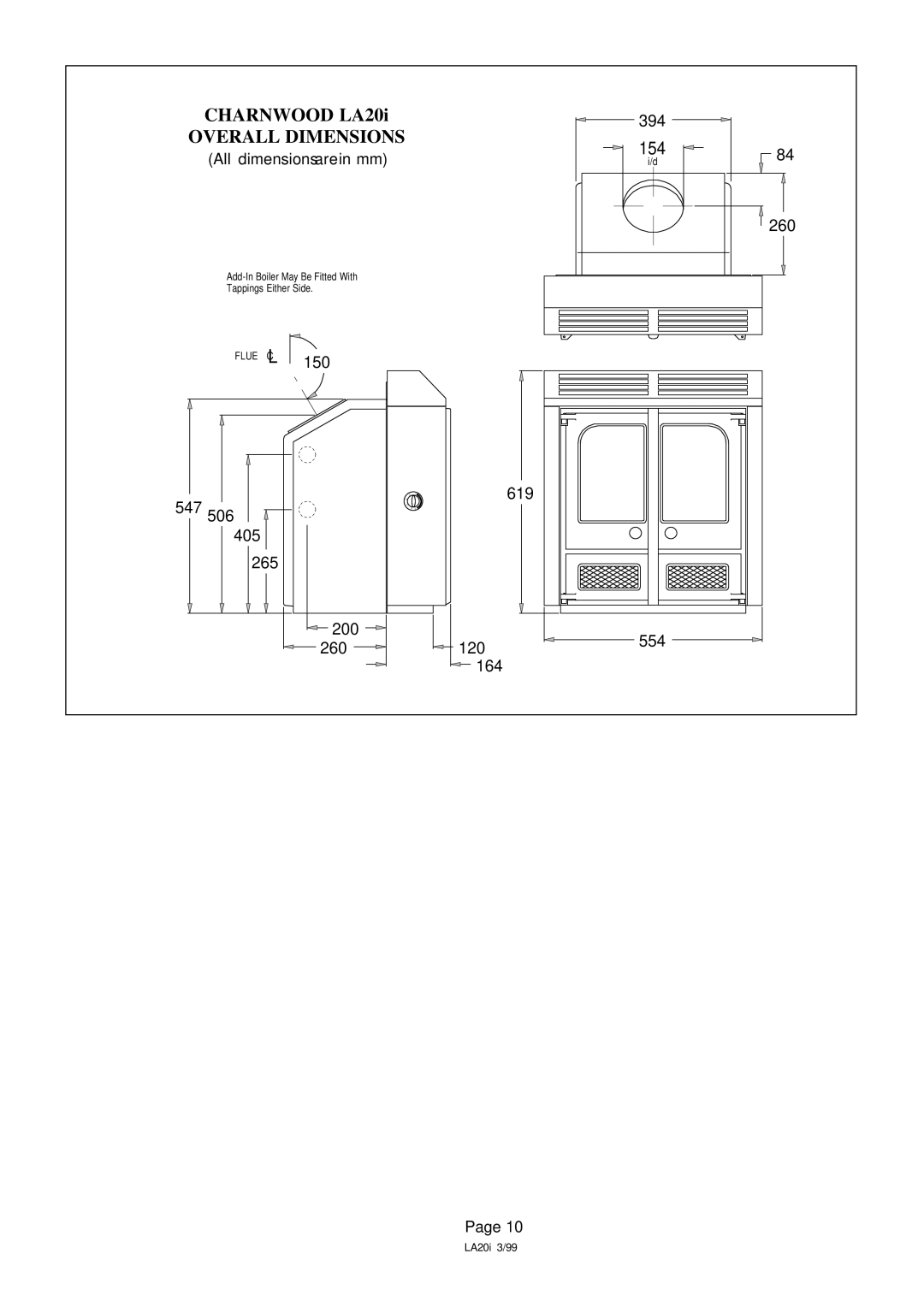 Charnwood Roomheater installation instructions Charnwood LA20i, Overall Dimensions 