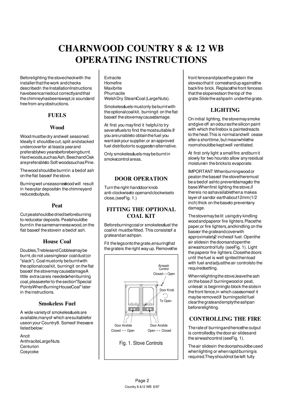 Charnwood WOODBURNER installation instructions Charnwood Country 8 & 12 WB Operating Instructions 