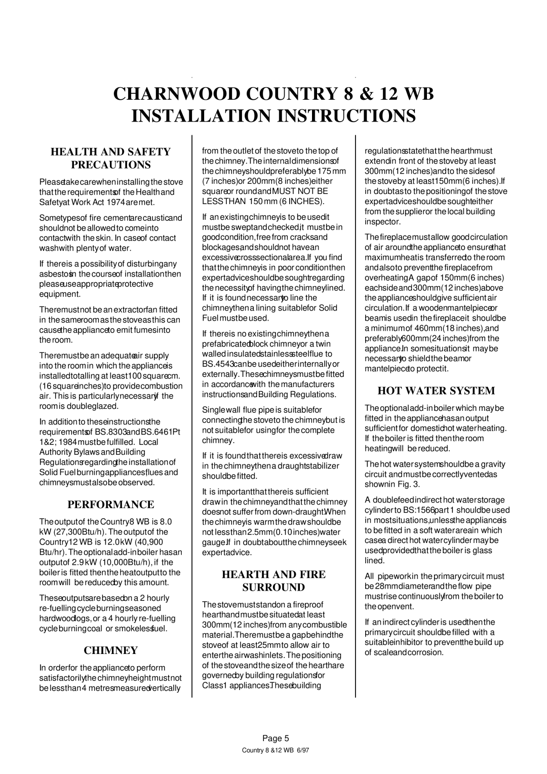 Charnwood WOODBURNER installation instructions Charnwood Country 8 & 12 WB Installation Instructions 