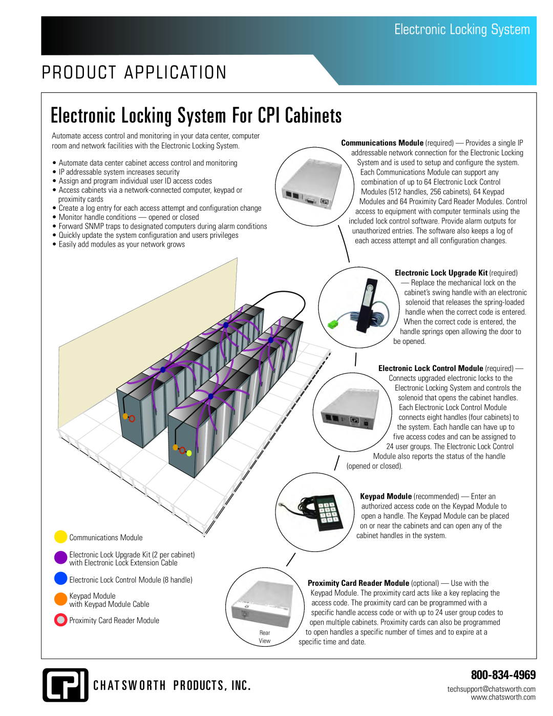 Chatsworth Products 16147-061 manual Electronic Locking System For CPI Cabinets, P R O D U C T A P P L I C At I O N 