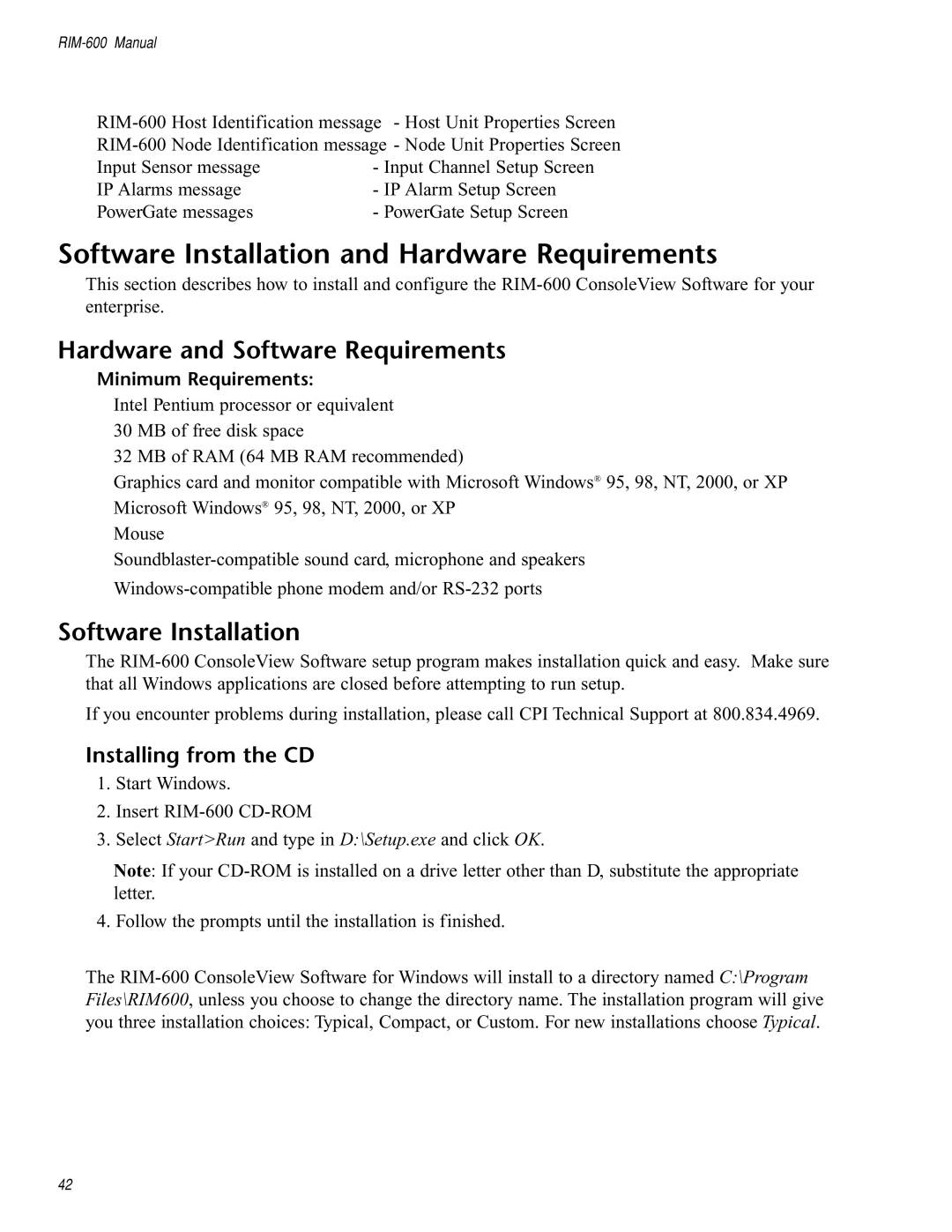 Chatsworth Products RIM-600 user manual Software Installation and Hardware Requirements, Hardware and Software Requirements 