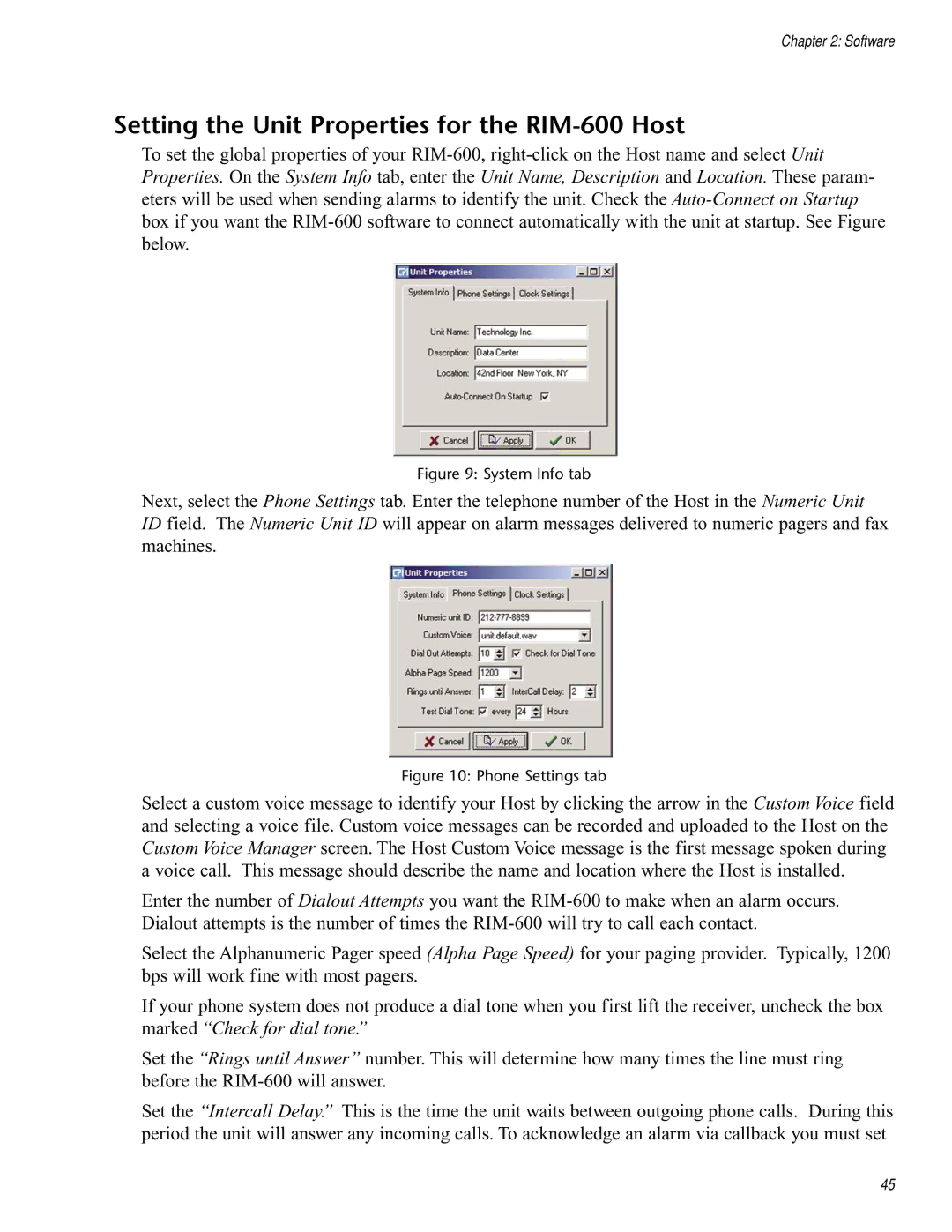 Chatsworth Products user manual Setting the Unit Properties for the RIM-600 Host, System Info tab 