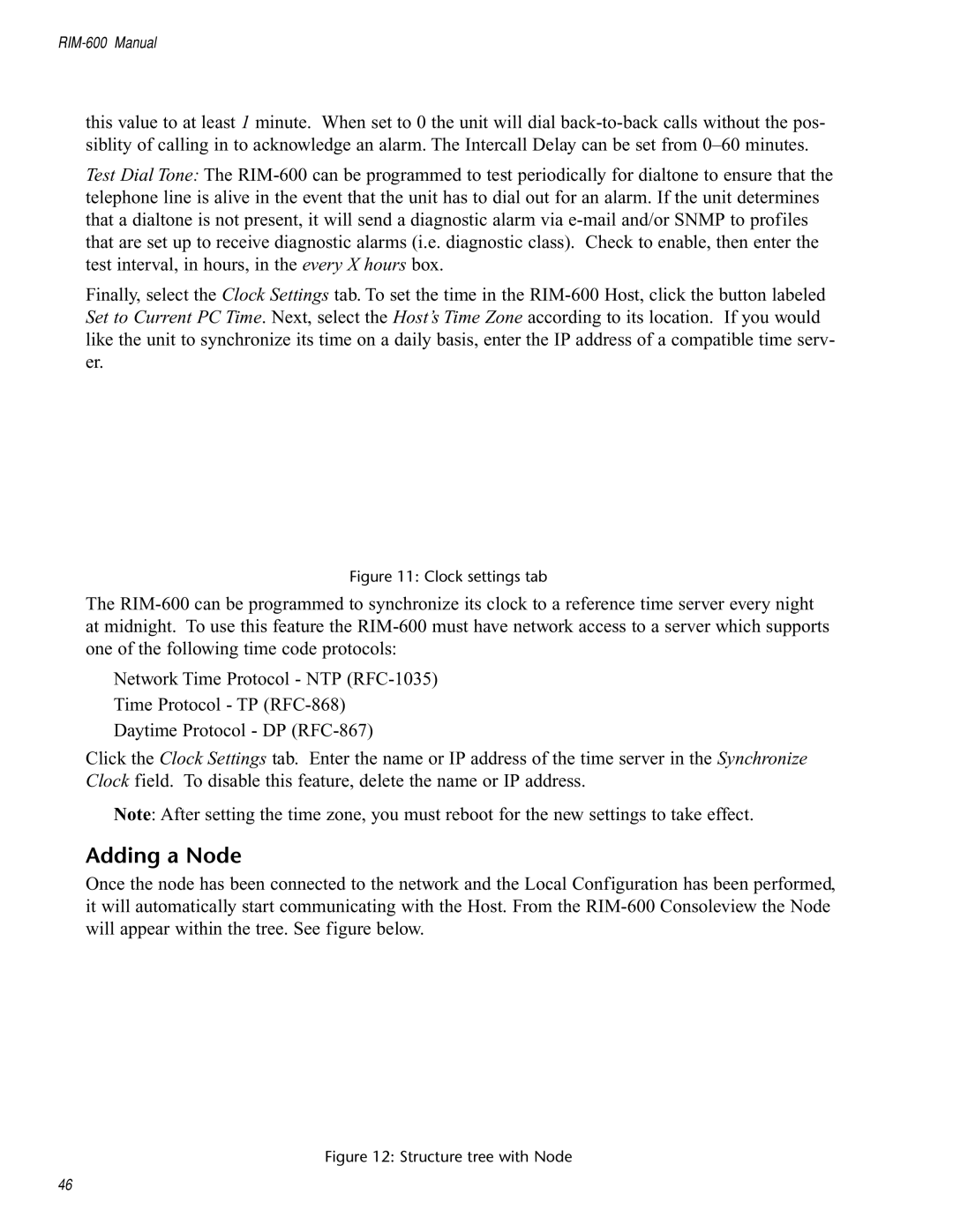 Chatsworth Products RIM-600 user manual Adding a Node, Clock settings tab 