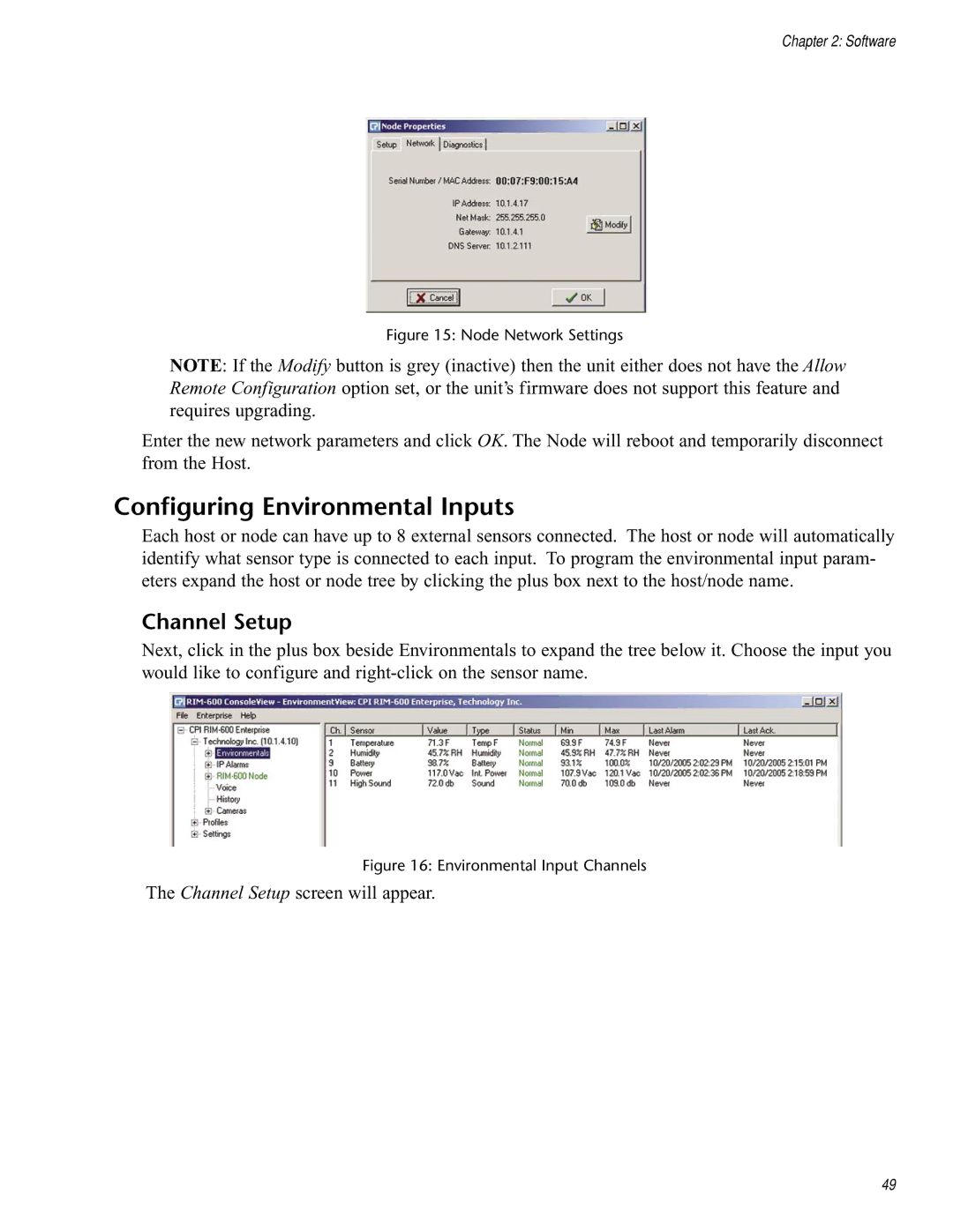 Chatsworth Products RIM-600 user manual Configuring Environmental Inputs, Channel Setup 