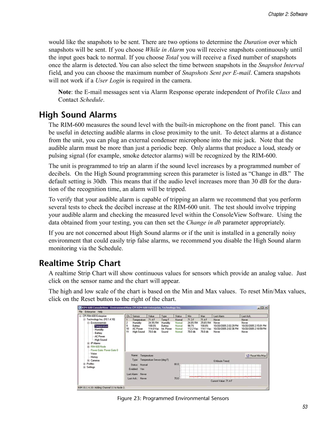 Chatsworth Products RIM-600 user manual High Sound Alarms, Realtime Strip Chart 