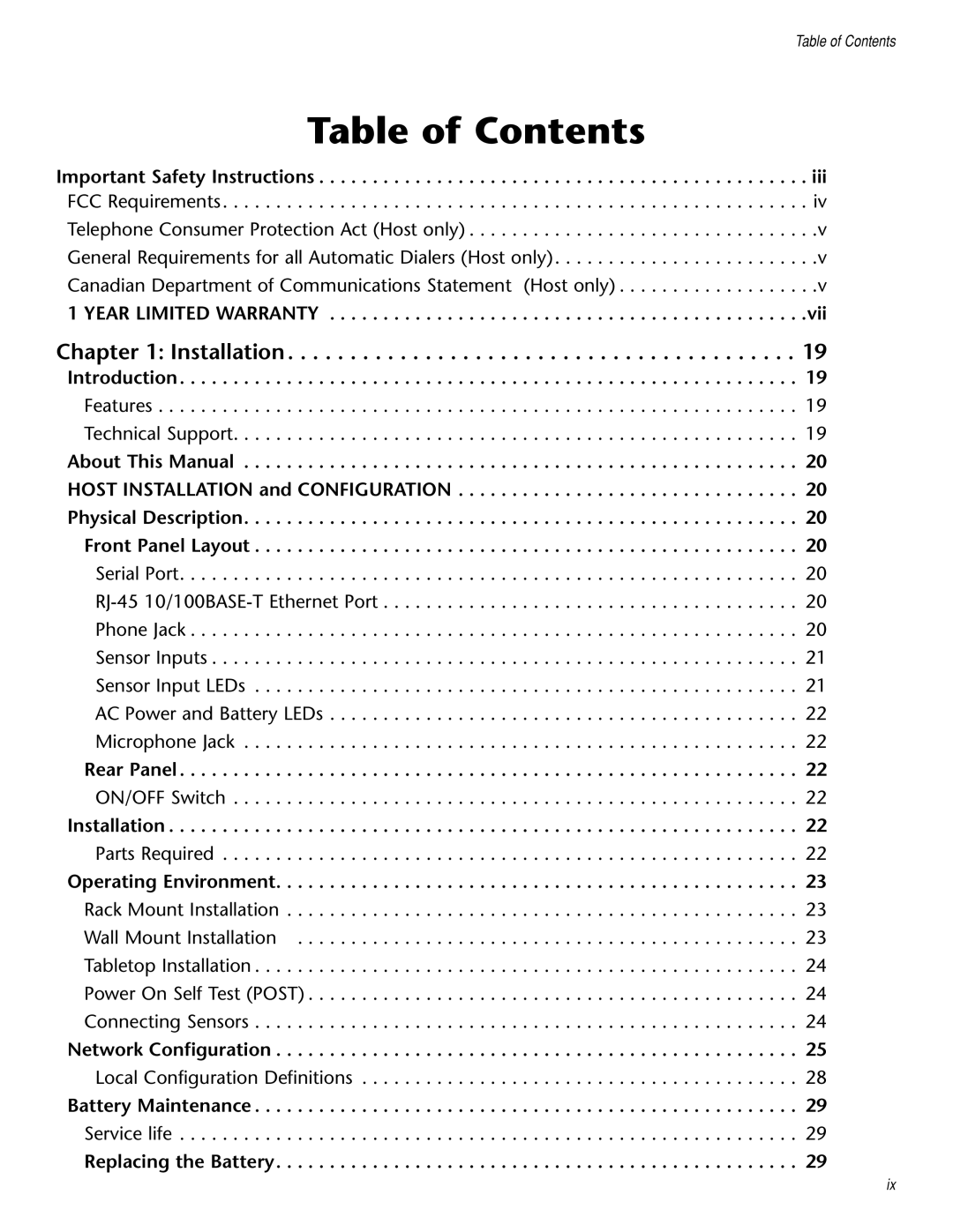 Chatsworth Products RIM-600 user manual Table of Contents 