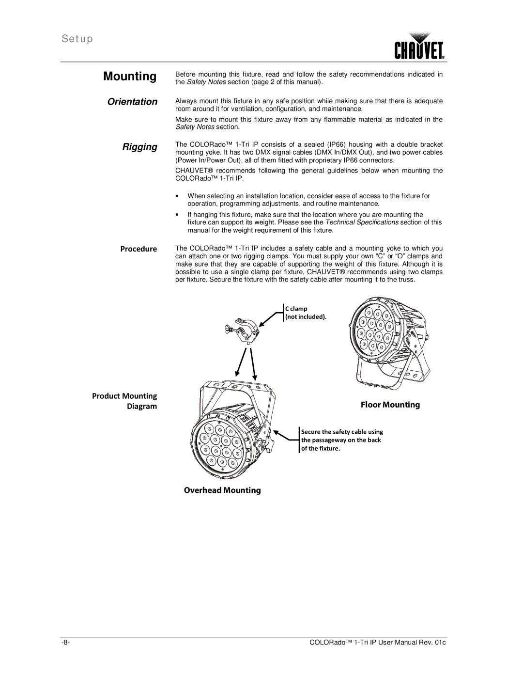 Chauvet 1-TRI IP user manual Mounting, Orientation Rigging 