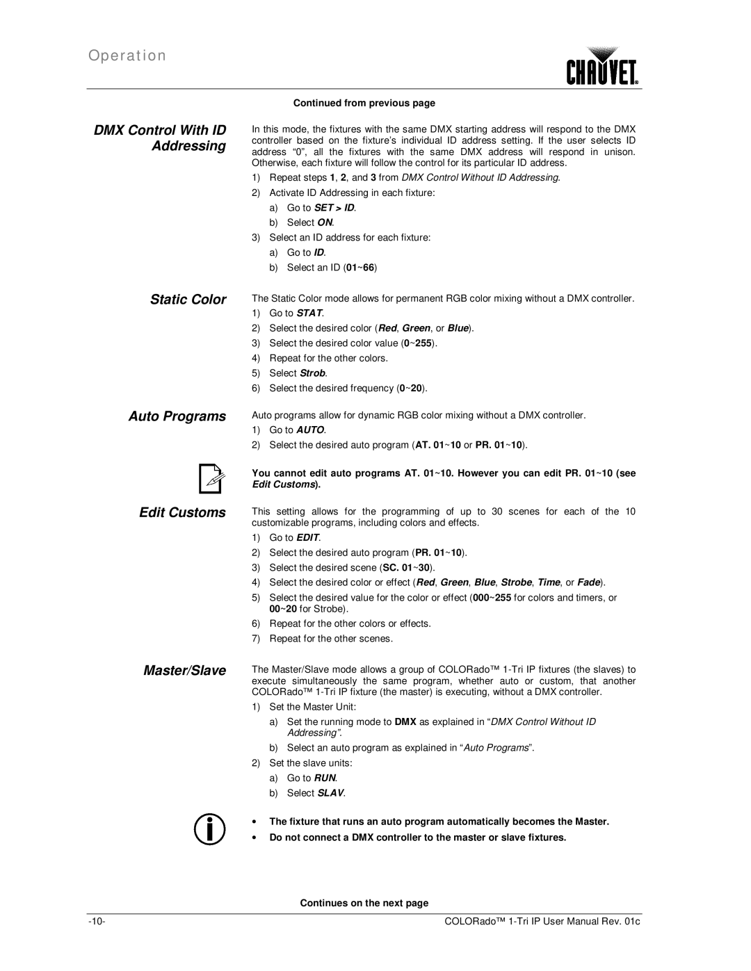 Chauvet 1-TRI IP user manual From previous 