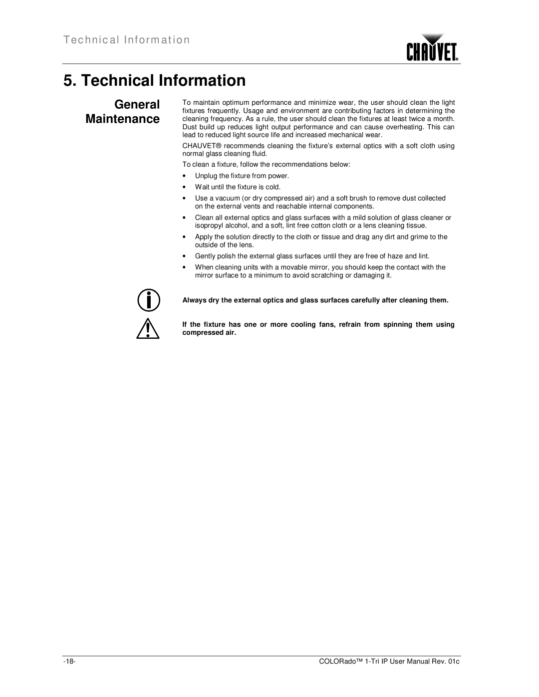 Chauvet 1-TRI IP user manual Technical Information, General Maintenance 