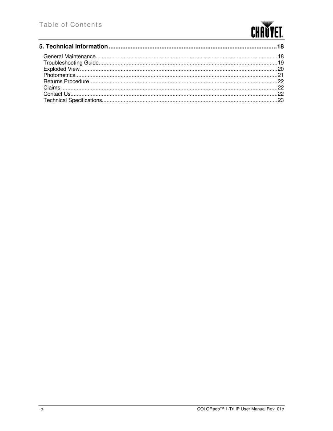 Chauvet 1-TRI IP user manual Table of Contents 