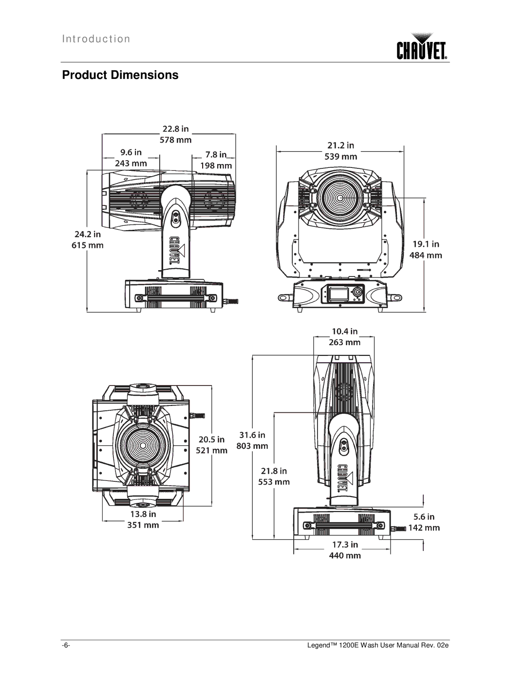 Chauvet 1200E user manual Product Dimensions 