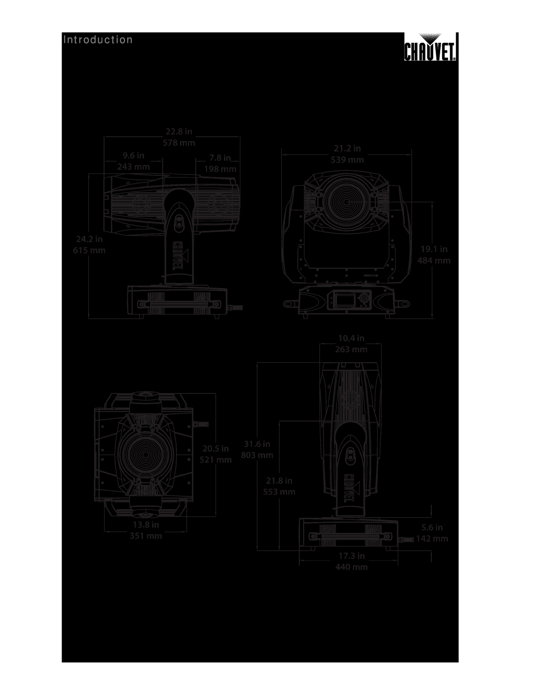 Chauvet 1200E user manual Product Dimensions, Introduction 