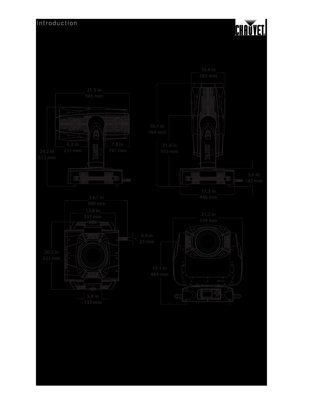 Chauvet 1200E user manual Product Dimensions, Introduction 