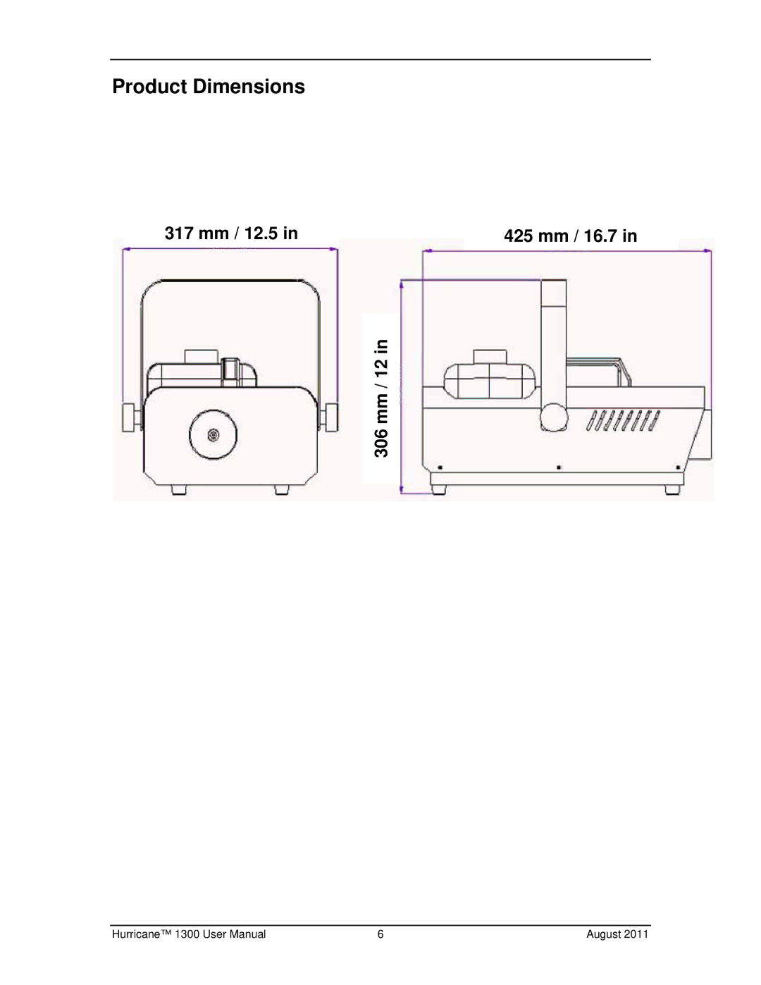 Chauvet 1300 user manual Product Dimensions 