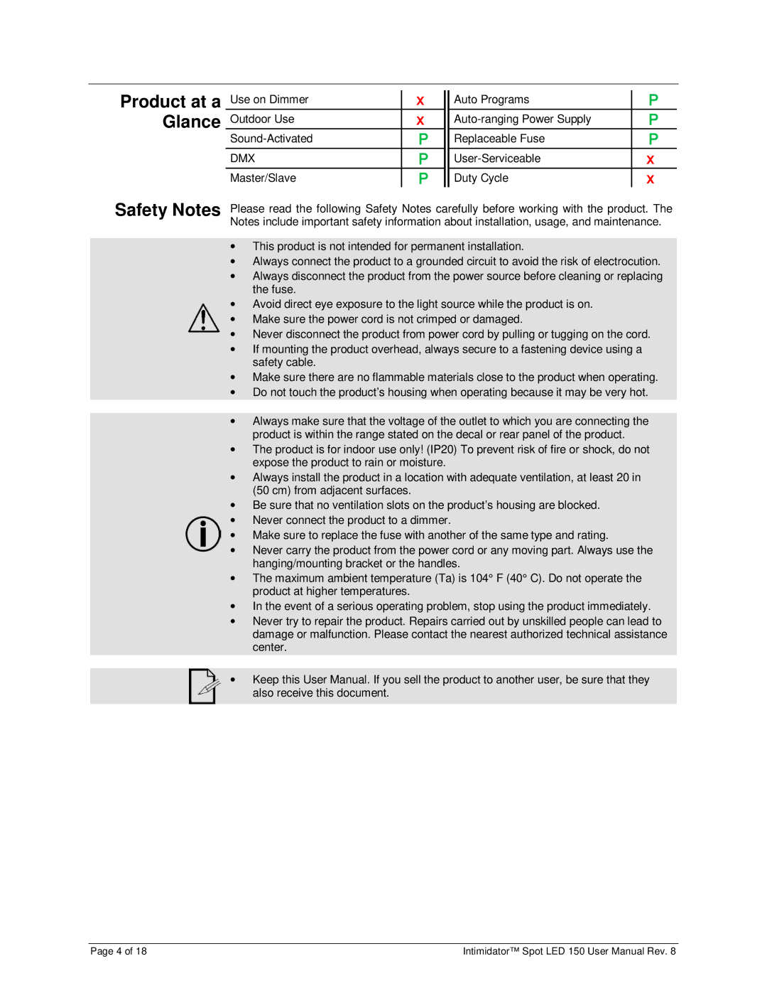 Chauvet 150 user manual Product at a Glance, Dmx 