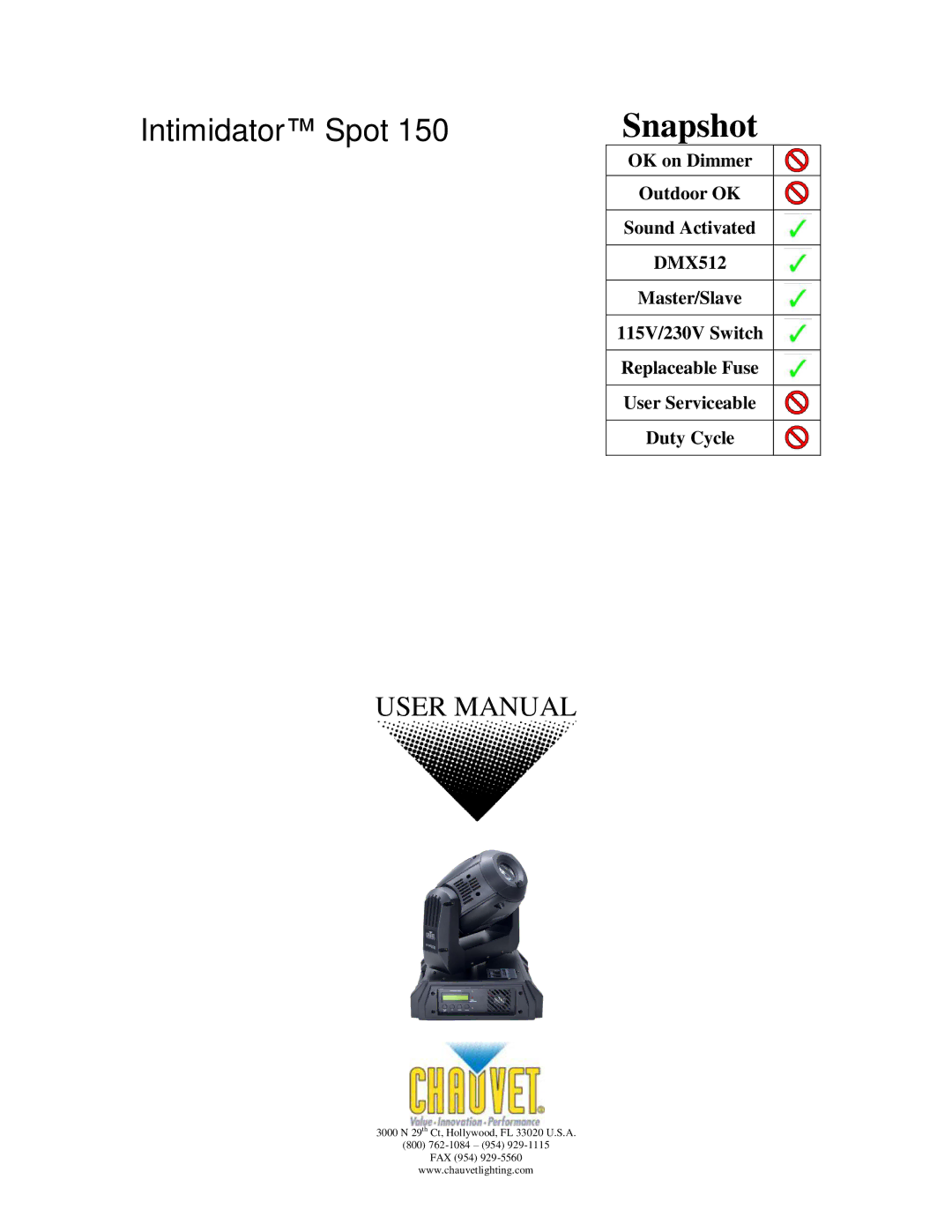 Chauvet 150 user manual Snapshot 