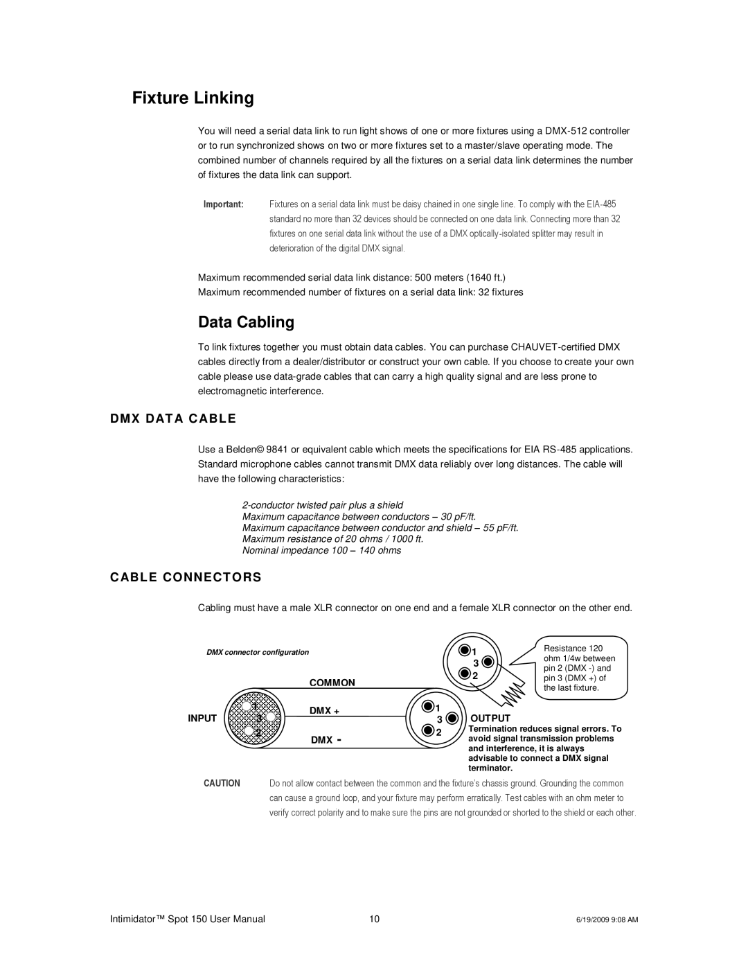 Chauvet 150 user manual Fixture Linking, Data Cabling, DMX DAT a Cable, Cable Connect ORS 