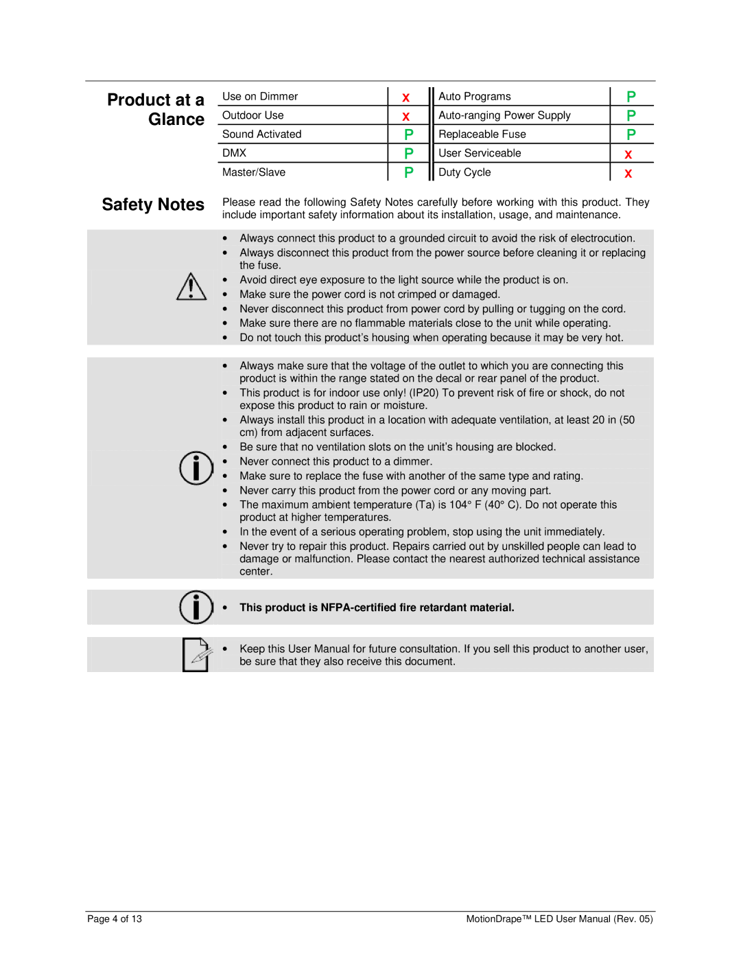 Chauvet 15090388 user manual Safety Notes, Product at a Glance 